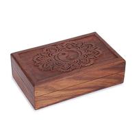 Ajuny Handcarved Wooden Jewelry Box 8x5 Inch - Tai Chi Flower Design Keepsake & Trinket Organizer for Rings, Necklaces, Bracelets & Watch - Decorative Storage Box, Gift for Women & Men, Home Decor