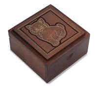 Ajuny Handcrafted Decorative Wooden Jewelry Box Cat Design Brass Inlay Hand carved Multipurpose Keepsake Jewellery Storage Travel Organizer Treasure Chest Trinket Holder Great Gifts 4x4 Inch