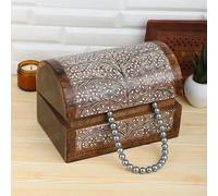 Ajuny Handcrafted Decorative Wooden Jewelry Box Floral Pattern Multipurpose Treasure Chest Jewellery Storage Organizer Trinket keepsake Earrings, Necklaces Watch Box, Great for Gifts - 9x6 Inch