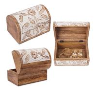 Ajuny Handcrafted Decorative Wooden Jewelry Box Flower Leaf Design Multipurpose Uses Treasure Chest Jewellery Storage Boxes Organizer Trinket keepsake Holder Watch Box, Great for Gifts - 9x6 Inch