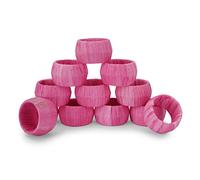 Ajuny Handcrafted Raffia Rattan Napkin Ring Round Decorative 1.5" Napkin Holders for Table Décor Dining Wedding Dinner Party Table Decoration - Pink, Set of 12