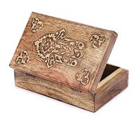 Ajuny Wooden Box with Hamsa Hand Carved Decorative Multipurpose Use Jewelry Organizer Travel Treasure Chest Trinket Holder Gift - 8 X 5 Inch