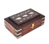 Ajuny Handcrafted Wooden Jewelry Box Elephant Design Solid Multipurpose Keepsake Storage Travel Organizer Treasure Chest Vintage Decorative Trinket Holder Gifts 8x5 Inch