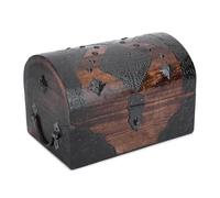 Ajuny Handcrafted Wooden Pirate Treasure Chest Jewelry Box Multipurpose Vintage Shell Strips Keepsake Trinket Storage Case Holder Necklace Earring Organizer Gift, 9x6 Inch