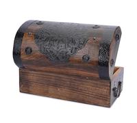 Ajuny Handcrafted Wooden Pirate Treasure Chest - Vintage Keepsake & Decorative Storage Box with Shell Strips, Large Jewelry & Trinket Holder Organizer Home Decor Gift 11x6 Inch