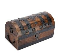 Ajuny Handcrafted Wooden Pirate Treasure Chest - Vintage Keepsake & Decorative Storage Box with Shell Strips, Large Jewelry & Trinket Holder Organizer Home Decor Gift 11x6 Inch