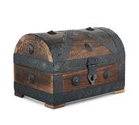 Ajuny Handcrafted Wooden Pirate Treasure Chest Jewelry Box Multipurpose Vintage Shell Strips Keepsake Trinket Storage Case Holder Necklace Earring Organizer Gift, 9x6 Inch