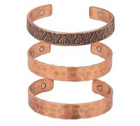 Ajuny Handmade Copper Bracelet for Men Women Magnetic Cuff Bangles, Pure Copper Adjustable Wristband, Solid Hand Forged Twisted Design with Powerful Magnets, Jewellery Gift Set of 3