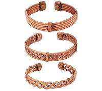 Ajuny Handmade Copper Bracelet for Men Women Magnetic Cuff Bangles, Pure Copper Adjustable Wristband, Solid Hand Forged Twisted Design with Powerful Magnets, Jewellery Gift Set of 3