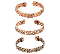 Ajuny Handmade Copper Bracelet for Men Women Magnetic Cuff Bangles, Pure Copper Adjustable Wristband, Solid Hand Forged Twisted Design with Powerful Magnets, Jewellery Gift Set of 3