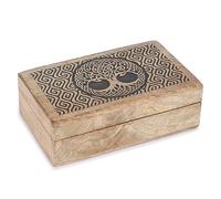 Ajuny Handmade Decorative Wooden Jewellery Box in Tree Lines Design Multi-Purpose Treasure Chest Storage Organiser Jewellery Keepsake Earrings Necklaces Watch Box Ideal Gifts - 8 x 5 Inches