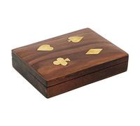 Ajuny Handmade Indian Wooden Double Playing Card Storage Box with Brass Inlay