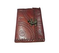 Ajuny Handmade Leather Bound Journal Diary with C Lock - Unline 200 Pages 7x5 Inch - Embossed Huge Flower of Life - Inspirational Writing Notebook For Men Women Handmade Paper Gifts