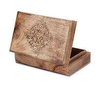 Ajuny Handmade Wooden Jewellery Box with Cross Design - Carved Mango Wood Keepsake Trinket & Memory Storage, Rustic Treasure Chest Organiser, Decorative Gift for Men & Women - 8X5 inch