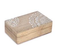 Ajuny Handmade Wooden Jewellry Box for Men & Women - Floral Decorative Keepsake Jewellery Organiser Treasure Chest Multipurpose Storage Box Unique Gift Idea - 20X13 CM