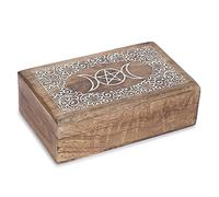 Ajuny Handmade Wooden Jewelry Box - 8x5 Inch Hand-Carved Keepsake Organizer with Star Moon Design for Necklaces, Watches, and Trinkets - Unique Gift for Women