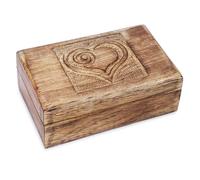 Ajuny Heart Carved Wooden Keepsake Box 10 x 6 Inch, Handmade Mango Wood Treasure Chest Storage, Vintage Decorative Jewellery Box, Trinket Organiser Gift for Home Décor