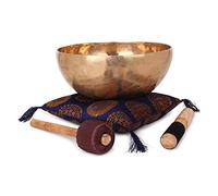 Ajuny Himalayan Sound Healing Singing Bowl Meditation Hand Hammared Plain Golden Bengali Bowls With Cushion Striker And Drum Stick Size Dia 28 Cm
