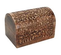 Ajuny Indian Rustic Design Sitting Owl On Tree Of Life Wooden Hand Carving Multipurpose Jewellery Storage Box Handcrafted Decorative Perfect Gifts Ideas for Her