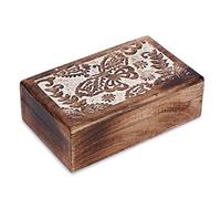 Ajuny Mango Wood Jewellery Box 8 x 5 Inch Butterfly Carved Keepsake Box