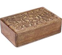 Ajuny Mango Wood Jewellery Box 8 x 5 Inch Moon Star Carved Keepsake Box