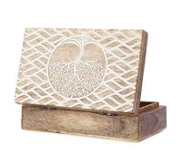 Ajuny Mango Wood Jewellery Box 8 x 5 Inch White Tree of Life Design