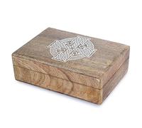 Ajuny Mango Wood Keepsake Box 8 x 5 Inch Celtic Cross Tarot Card Box | Hand Carved Celtic Cross Design for Tarot Cards Crystals Keepsakes Birthdays Housewarming and Meaningful Home Decor Gifts