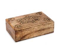 Ajuny Mango Wood Keepsake Box 8 x 5 Inch Hamsa Hand Design Jewellery Box
