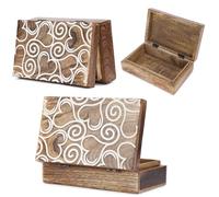 Ajuny Mango Wood Keepsake Box 8 x 5 Inch Heart Carved Jewellery Box