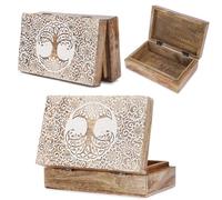 Ajuny Mango Wood Keepsake Box 8 x 5 Inch Tree of Life Design Jewellery Box