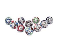 Ajuny Set of 10 Ceramic Knobs Multicolor Printed Cupboard Door Drawers and Furniture Pulls for Kitchen Cabinets Dresser Handmade Pottery Multi Floral Decorative Knobs