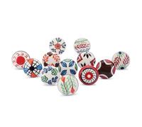 Ajuny Set of 12 Ceramic Knobs Multicolor Hand Painted Cupboard Door Drawer and Furniture Pulls for Kitchen Cabinets Bathroom Dresser Drawers Antique Pottery Decorative Knobs