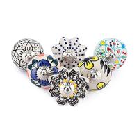 Ajuny Multicolour Ceramic Cupboard Knobs Set of 6 Hand-Painted Pottery Drawer & Cabinet Handles for Kitchen Cabinets Bathroom Cupboards Wardrobes & Dressers Gloss Finish Furniture Décor