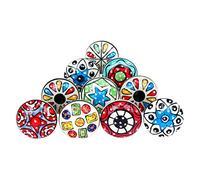 Ajuny Multicolour Ceramic Knobs Set of 10, Hand Painted Cupboard Door Knobs and Drawer Pull Handles for Kitchen Cabinets, Wardrobes, Dressers, Bathroom Furniture