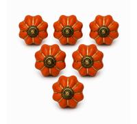 Ajuny Orange Pumpkin Drawer Knobs Handmade Porcelain Ceramic Knobs Set of 6