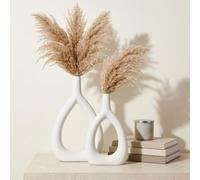 Ajuny Oval Vase, Set of 2 - White Decorative Ceramic Oval Shape Vases for Pampas Grass Flowers | Table Centerpiece Wedding Party Living Room Office Modern Home Decor