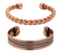 Ajuny Pure Copper Magnetic Bracelets for Men & Women, Set of 2 Adjustable Copper Cuff Bangles, Indian Pattern Jewellery for Birthday, Anniversary & Gift Giving