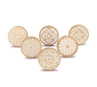 Ajuny Round Wooden Knobs for Cabinets & Drawers Decorative Floral Design Antique Knob for Kitchen Cabinet Hardware Cupboard Glass Door Dresser and Drawer Pulls Wood Knob Set of 6