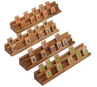 Ajuny Rummy Tile Board Game 108 Number Tiles with 4 Wooden Rack & Bag 10 In
