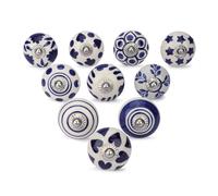 Ajuny Set of 10 Blue and White Ceramic Knobs for Cupboards, Hand Painted Floral Cabinet Knobs for Kitchen, Bathroom, Dresser, Wardrobe and Furniture, Decorative Pottery Pull Handles