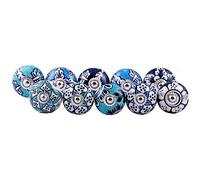 Ajuny Set of 10 Ceramic Knobs Blue and White Cupboard Door Drawer and Furniture Pulls for Kitchen Cabinets Bathroom Dresser Handmade Pottery Decorative Knobs