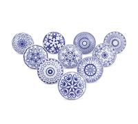 Ajuny Set of 10 Ceramic Knobs Blue White Printed Cupboard Door Drawer and Furniture Pulls for Kitchen Cabinets Bathroom Dresser Drawers Handmade Pottery Decorative Knobs