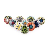 Ajuny Set of 10 Ceramic Knobs Multicolor Floral Printed Cupboard Door Drawer and Furniture Pulls for Kitchen Bathroom Cabinets Dresser Handmade Pottery Decorative Handles Knobs
