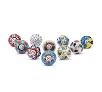 Ajuny Set of 10 Ceramic Knobs Multicolor Hand Painted Cupboard Door Drawer and Furniture Pulls for Kitchen Cabinets Bathroom Dresser Drawers Handmade Pottery Decorative Knobs