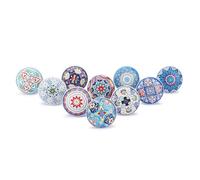 Ajuny Set of 10 Ceramic Knobs - Multicolor Printed Decorative Pulls for Cupboard Drawer Kitchen Cabinets Bathroom Dresser - Glossy Finish Furniture Handles Best Gift
