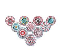 Ajuny Set of 10 Ceramic Knobs Pink Floral Printed Cupboard Door Drawer and Furniture Pulls for Kitchen Bathroom Cabinets Dresser Handmade Pottery Decorative Handles Knobs