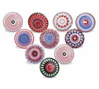 Ajuny Set of 10 Ceramic Knobs Multicolor Printed Cupboard Door Drawer and Furniture Pulls for Kitchen Cabinets Bathroom Dresser Drawers Handmade Pottery Decorative Knobs