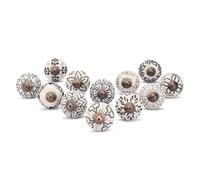 Ajuny Set of 12 Ceramic Knobs Off White Kitchen Cabinet Door and Drawer pulls for Cupboard Furniture Bathroom Dresser Hand Crafted Pottery Decorative Handle Knob