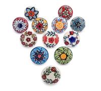 Ajuny Set of 12 Multicolor Vintage Look Flower Ceramic Knobs Door Handle Cabinet Drawer Cupboard Pull Indian Hand Painted