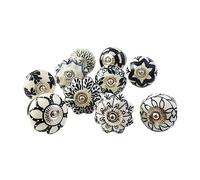 Ajuny Set of 20 Ceramic Knobs Black and White Printed Cupboard Door Drawer and Furniture Pulls for Kitchen Cabinets Dresser Drawers Handmade Pottery Decorative Knobs